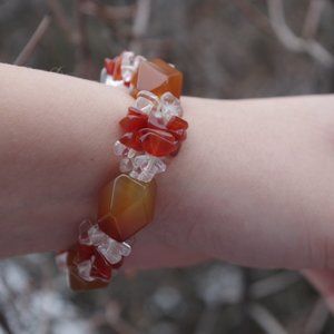 Amber Gemstone & Quartz Chip Bracelet